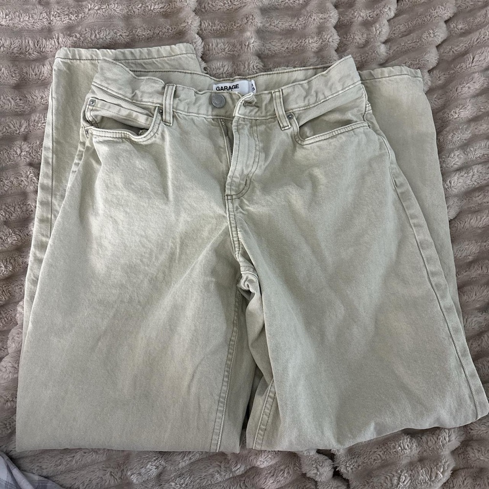 Garage Light Beige Low Rise Baggy Jeans